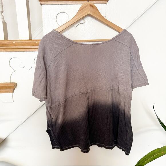 Free People We The Free Sun Dial Tee Linen Blend Dip Dye Short Sleeves Size XS - Picture 8 of 9